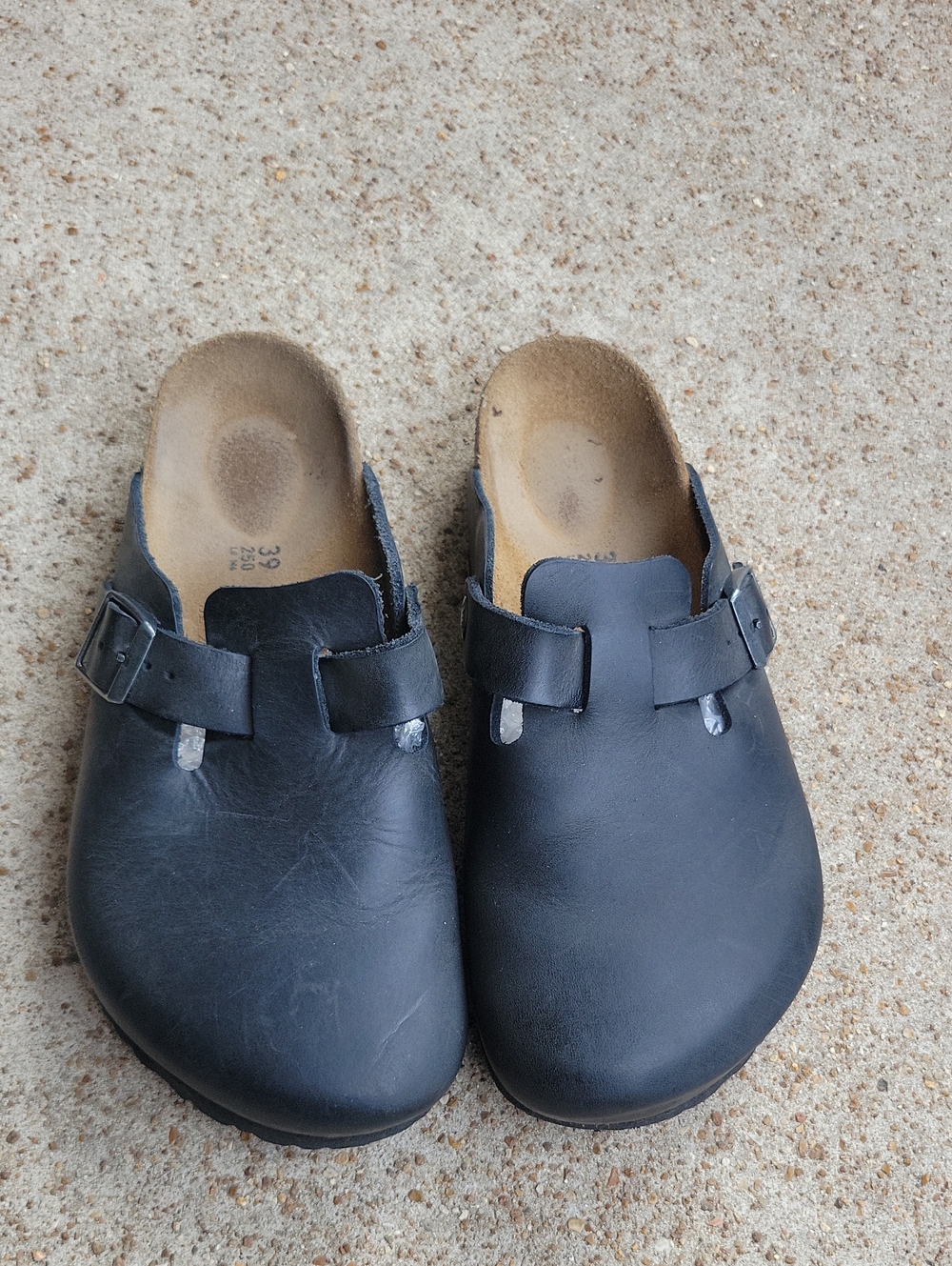 Birkenstock Black Leather Boston Clogs with Adjustable Buckles